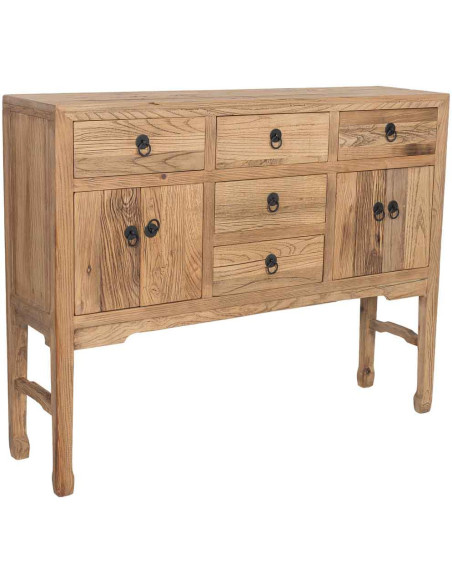 Buffet haut bois d’orme beige 4 portes 5 tiroirs 137 cm Ormavelle  - 1