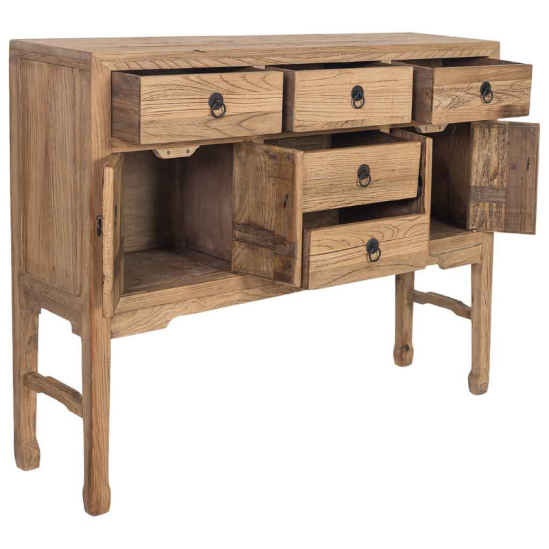 Buffet haut bois d’orme beige 4 portes 5 tiroirs 137 cm Ormavelle  - 3
