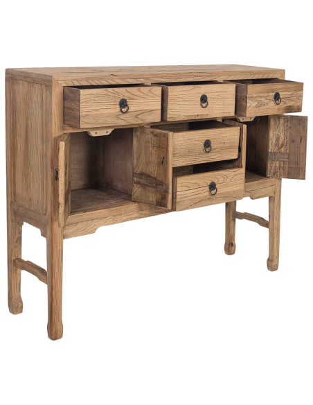 Buffet haut bois d’orme beige 4 portes 5 tiroirs 137 cm Ormavelle  - 3