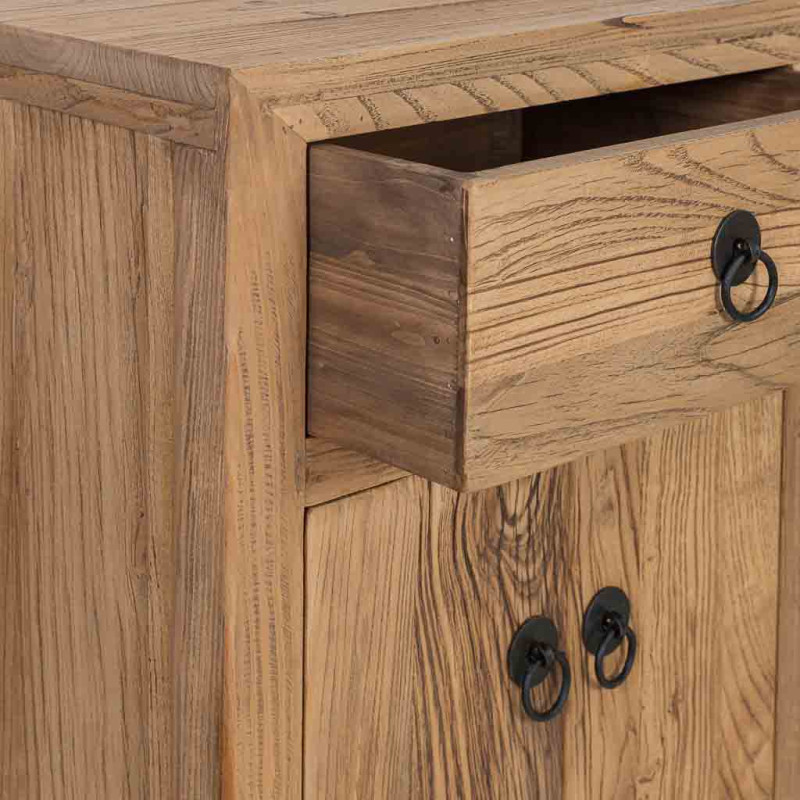 Buffet haut bois d’orme beige 4 portes 5 tiroirs 137 cm Ormavelle  - 4