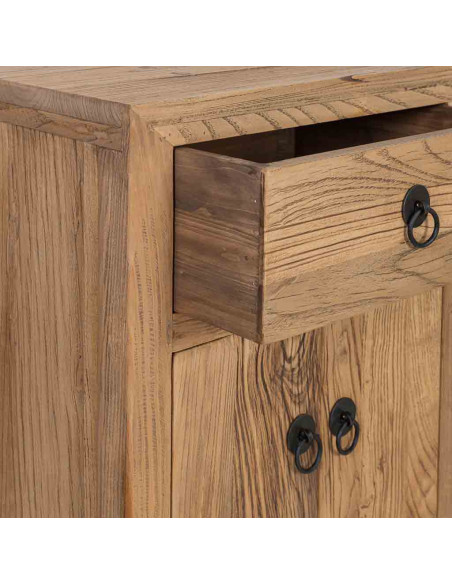 Buffet haut bois d’orme beige 4 portes 5 tiroirs 137 cm Ormavelle  - 4
