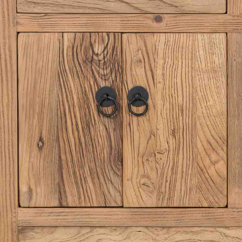 Buffet haut bois d’orme beige 4 portes 5 tiroirs 137 cm Ormavelle  - 7