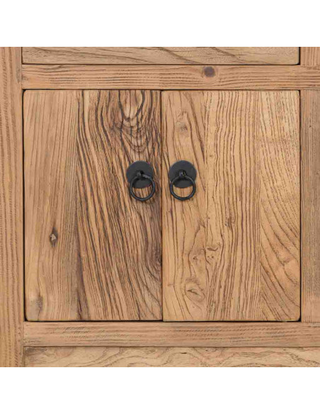 Buffet haut bois d’orme beige 4 portes 5 tiroirs 137 cm Ormavelle  - 7