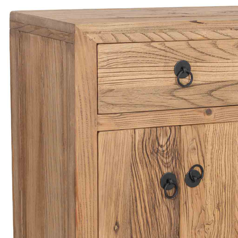 Buffet haut bois d’orme beige 4 portes 5 tiroirs 137 cm Ormavelle  - 10