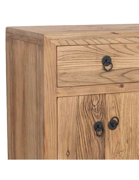 Buffet haut bois d’orme beige 4 portes 5 tiroirs 137 cm Ormavelle  - 10