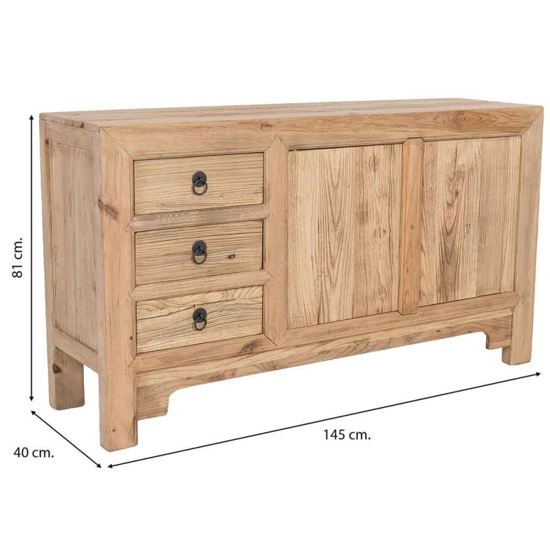 Buffet bas bois d’orme 2 portes 3 tiroirs 145 cm Ormavelle  - 13