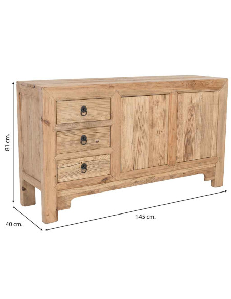 Buffet bas bois d’orme 2 portes 3 tiroirs 145 cm Ormavelle  - 13