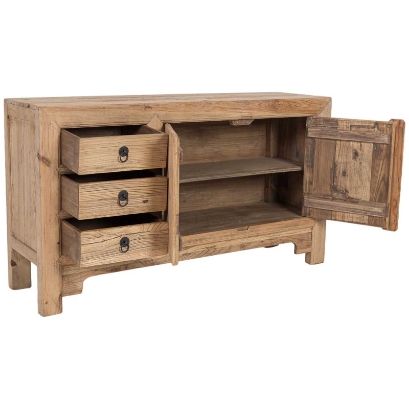 Buffet bas bois d’orme 2 portes 3 tiroirs 145 cm Ormavelle  - 3