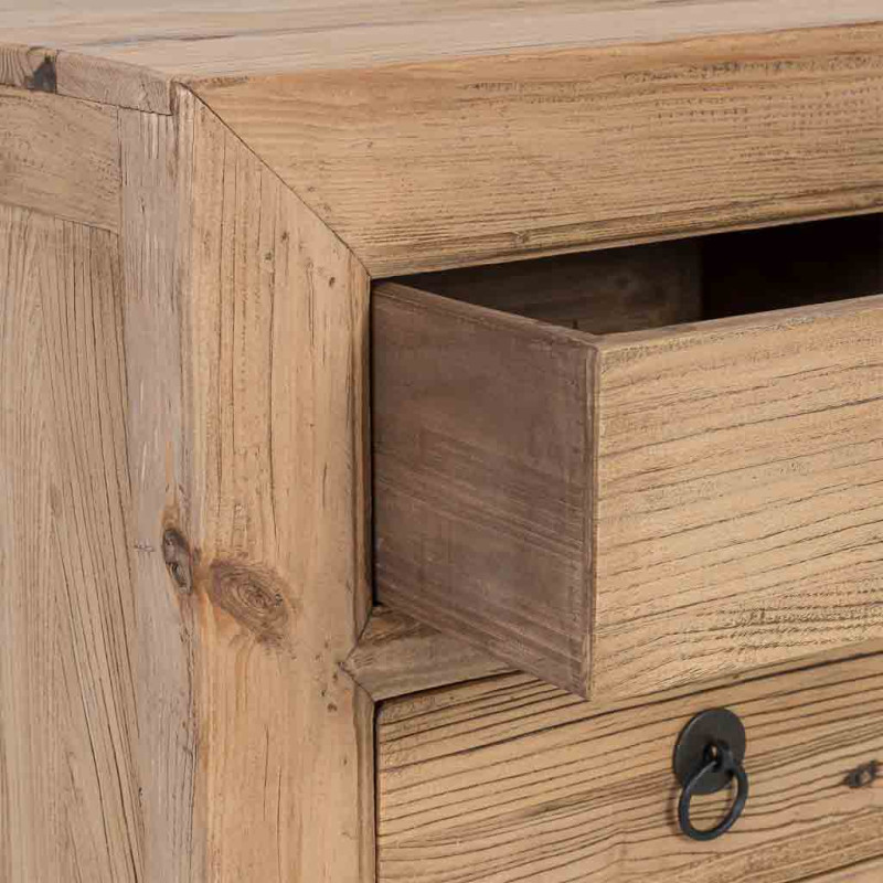 Buffet bas bois d’orme 2 portes 3 tiroirs 145 cm Ormavelle  - 4