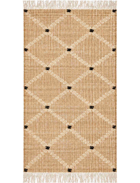 Tapis jute et coton naturel motif berbère 80x160 cm Tazrane  - 1