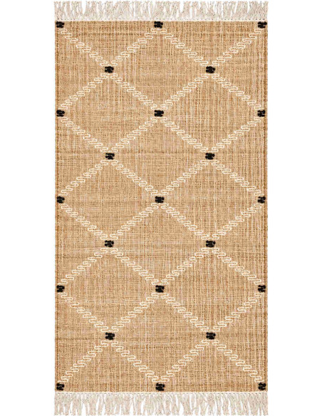 Tapis jute et coton naturel motif berbère 80x160 cm Tazrane  - 1