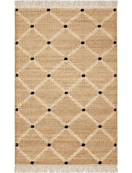Tapis jute coton naturel losanges berbère 120x170 cm Tazrane  - 1