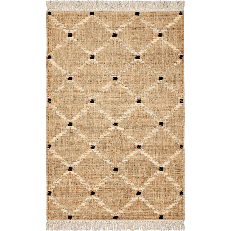 Tapis jute coton naturel losanges berbère 120x170 cm Tazrane  - 1