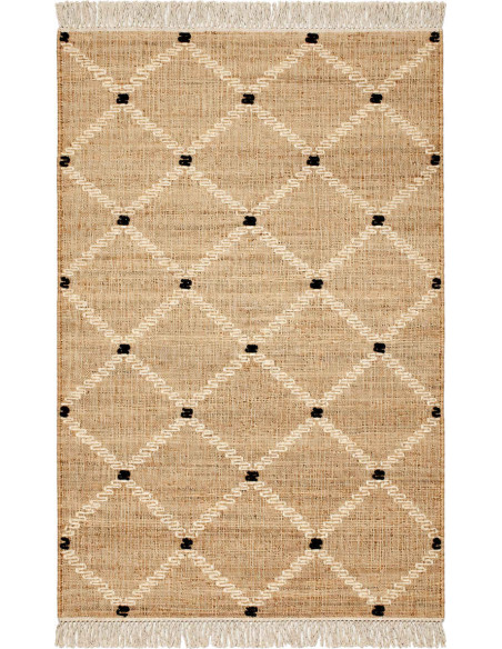 Tapis jute coton naturel losanges berbère 120x170 cm Tazrane  - 1