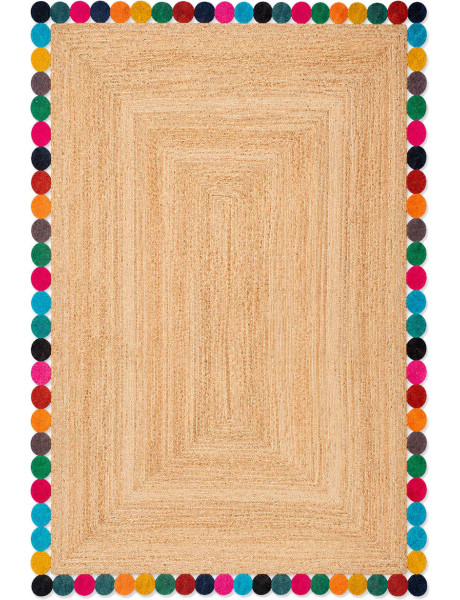 Tapis jute naturel bordure multicolore 120x170 cm Kermavelle  - 1