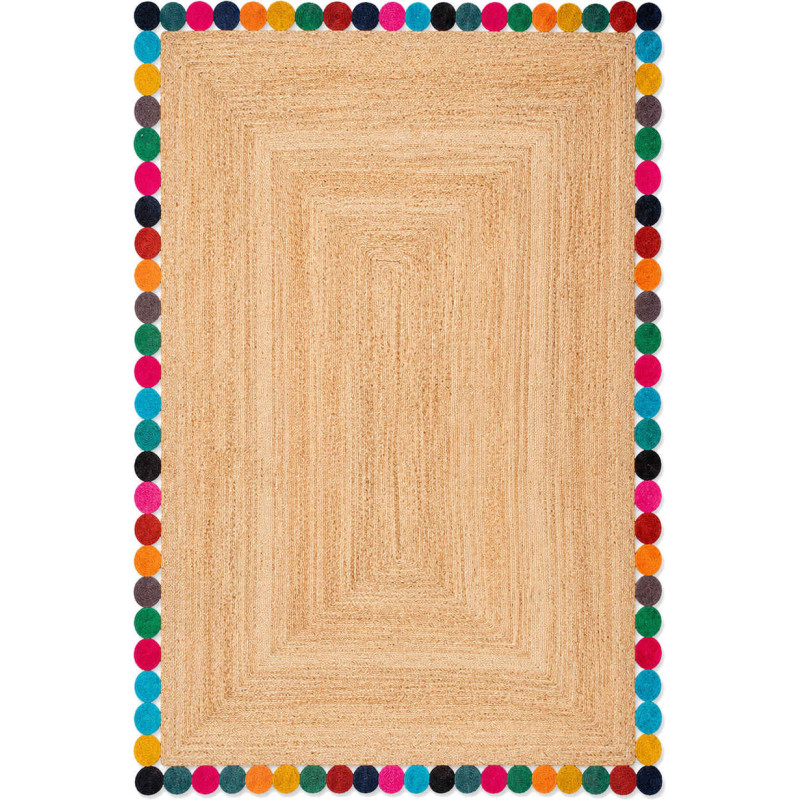 Tapis jute naturel bordure multicolore 120x170 cm Kermavelle  - 1