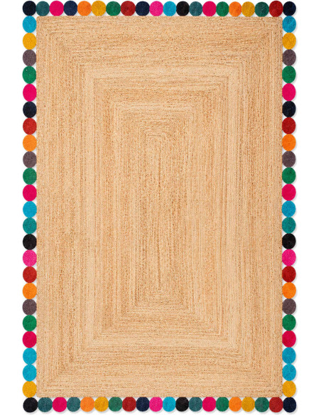 Tapis jute naturel bordure multicolore 120x170 cm Kermavelle  - 1