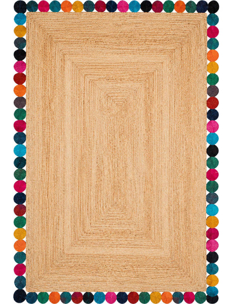 Grand tapis jute naturel bordure multicolore 160x230 cm Kermavelle  - 1