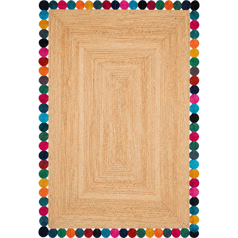 Grand tapis jute naturel bordure multicolore 160x230 cm Kermavelle  - 1
