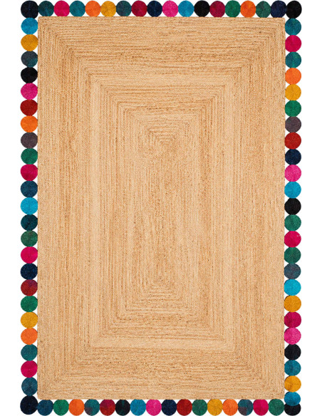 Grand tapis jute naturel bordure multicolore 160x230 cm Kermavelle  - 1
