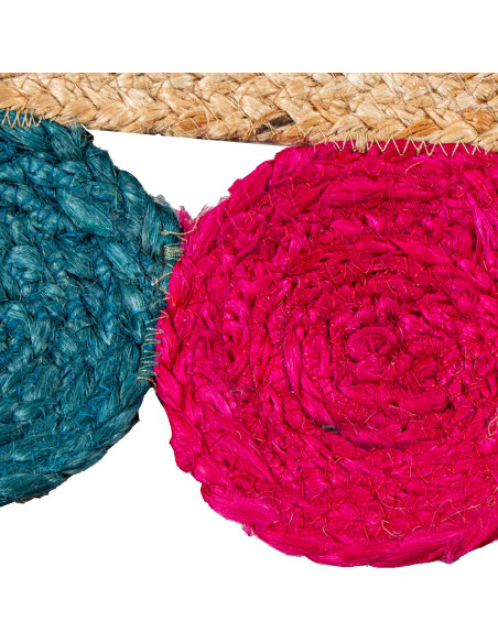 Grand tapis jute naturel bordure à rondelles multicolores 200x300 cm Kermavelle  - 3