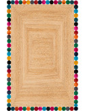 Grand tapis jute naturel bordure à rondelles multicolores 200x300 cm Kermavelle