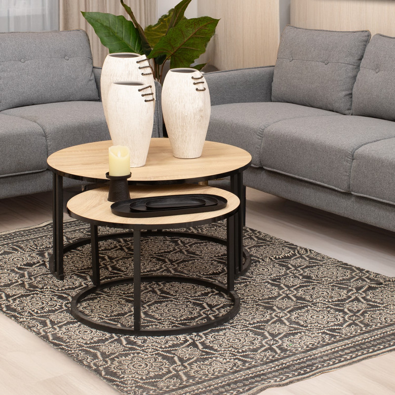 Tapis salon coton imprimé noir écru 140x200 cm Névarka  - 2