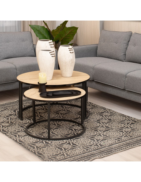Tapis salon coton imprimé noir écru 140x200 cm Névarka  - 2