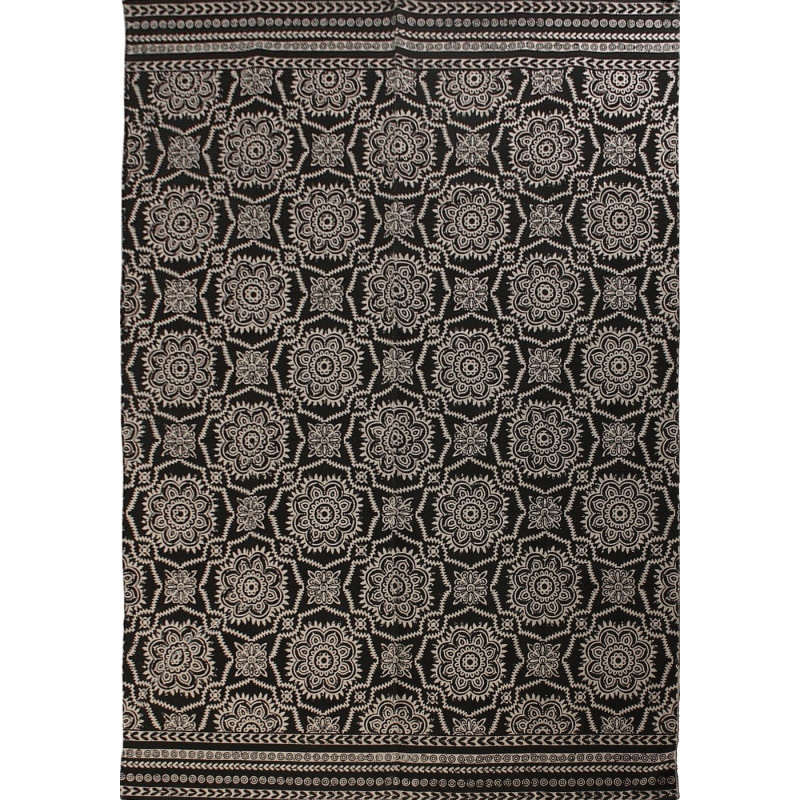 Tapis salon coton imprimé noir écru 140x200 cm Névarka  - 1