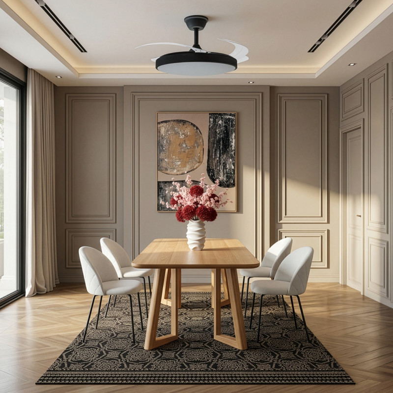 Tapis salon coton imprimé noir écru 140x200 cm Névarka  - 4