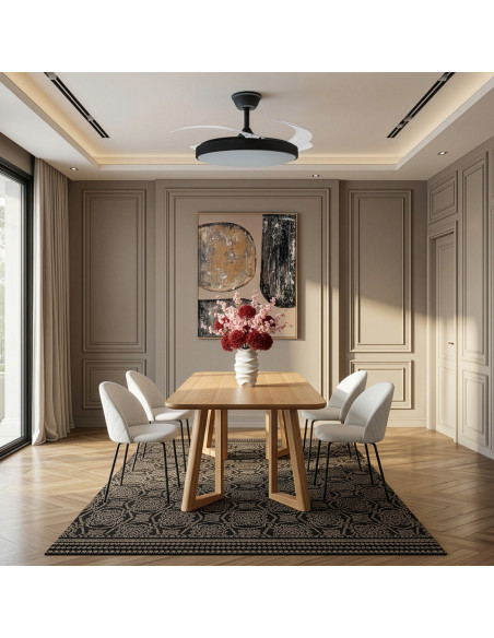 Tapis salon coton imprimé noir écru 140x200 cm Névarka  - 4