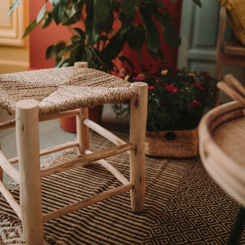 Tabouret bas bois et fibre naturelle 40 cm Serpa  - 5