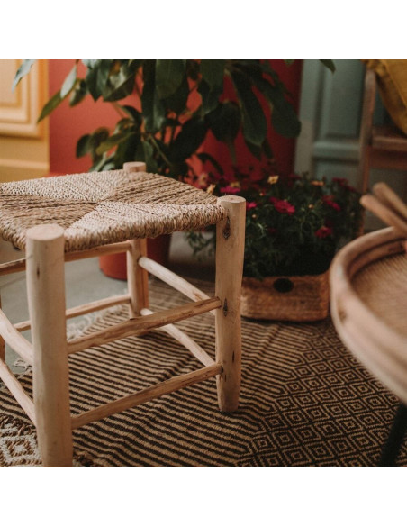 Tabouret bas bois et fibre naturelle 40 cm Serpa  - 5
