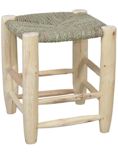 Tabouret bas bois et fibre naturelle 40 cm Serpa  - 1