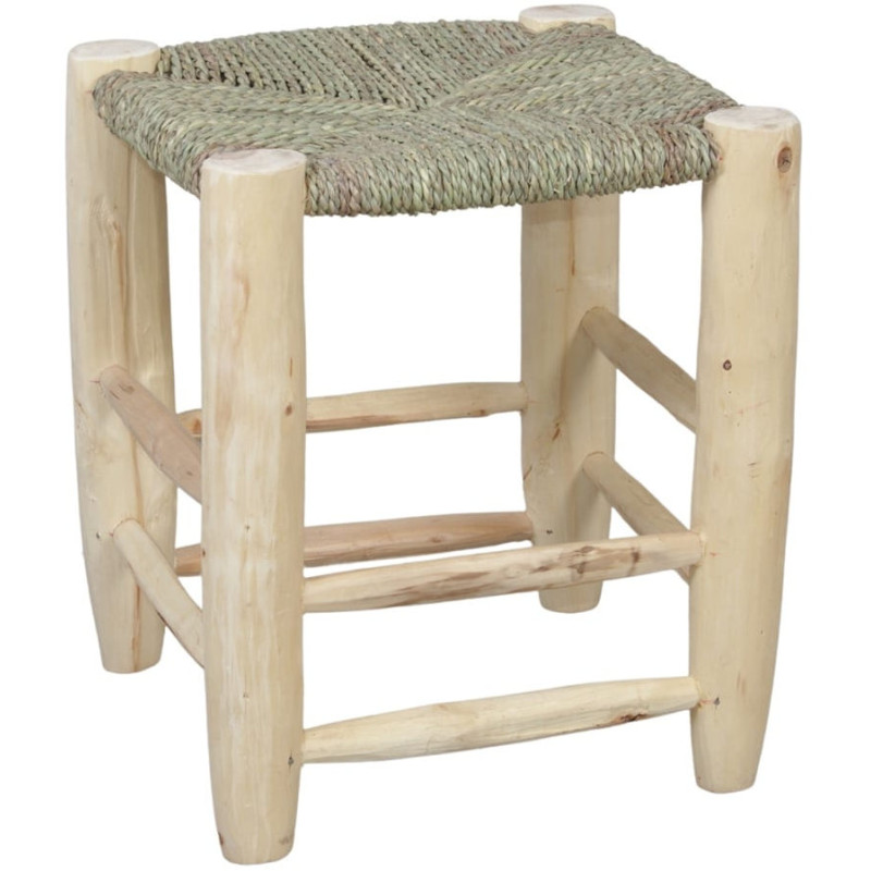 Tabouret bas bois et fibre naturelle 40 cm Serpa  - 1