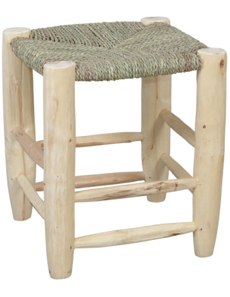 Tabouret bas bois et fibre naturelle 40 cm Serpa  - 1