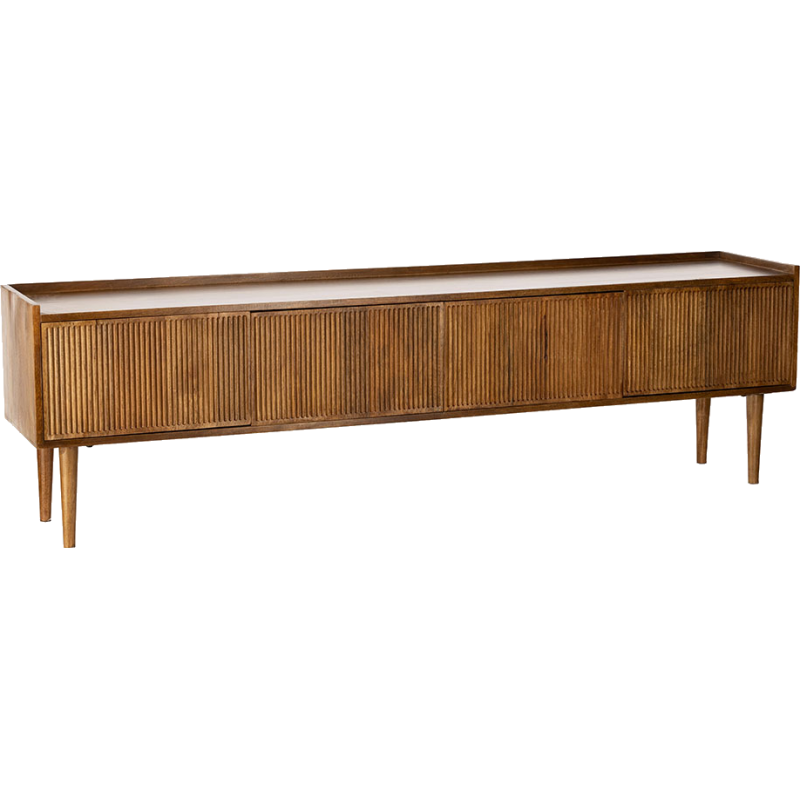 Meuble TV manguier 4 portes rainurées 174 cm Kinara  - 1