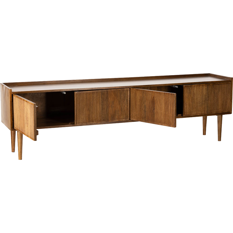 Meuble TV manguier 4 portes rainurées 174 cm Kinara  - 4