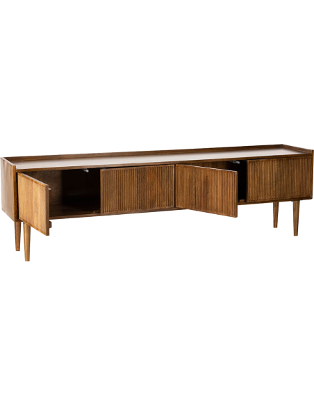Meuble TV manguier 4 portes rainurées 174 cm Kinara  - 4