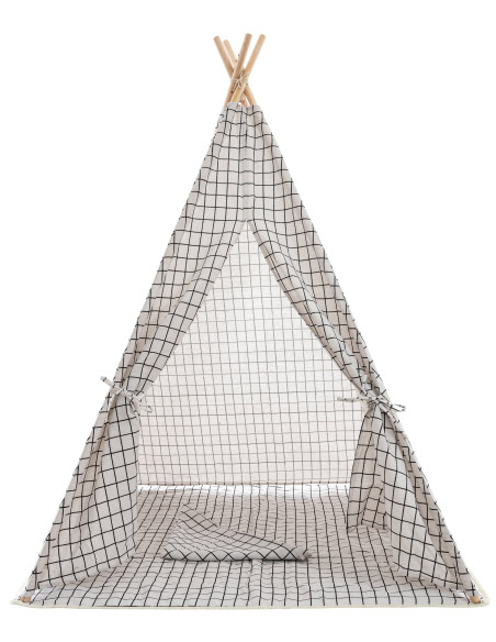 Tipi enfant intérieur écru carreaux gris 120x120x155 cm Brindora  - 2