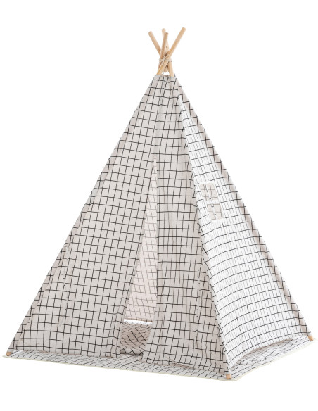Tipi enfant intérieur écru carreaux gris 120x120x155 cm Brindora  - 3
