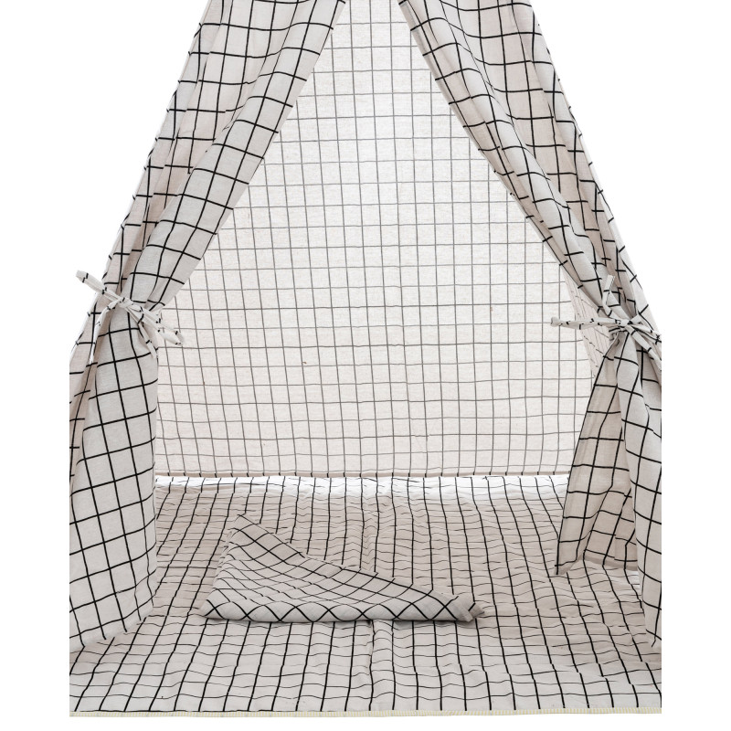 Tipi enfant intérieur écru carreaux gris 120x120x155 cm Brindora  - 4