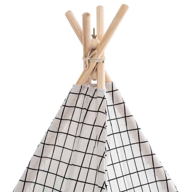 Tipi enfant intérieur écru carreaux gris 120x120x155 cm Brindora  - 5