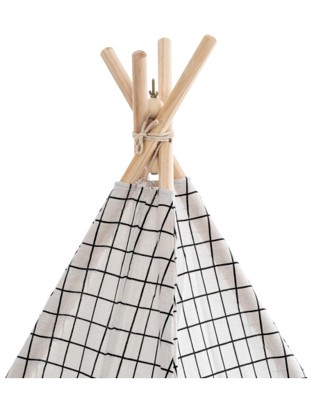 Tipi enfant intérieur écru carreaux gris 120x120x155 cm Brindora  - 5