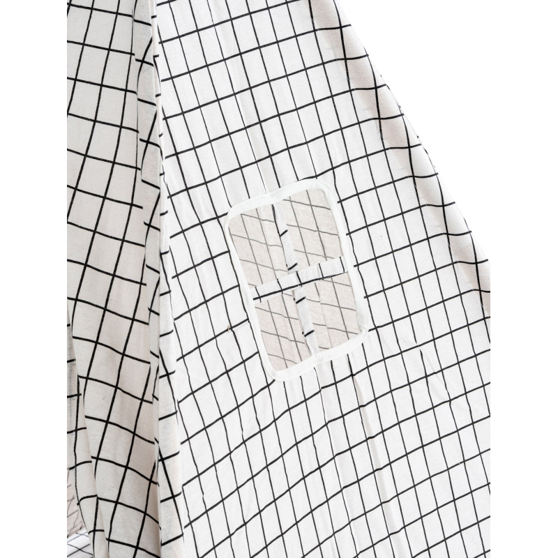 Tipi enfant intérieur écru carreaux gris 120x120x155 cm Brindora  - 7