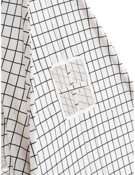 Tipi enfant intérieur écru carreaux gris 120x120x155 cm Brindora  - 7