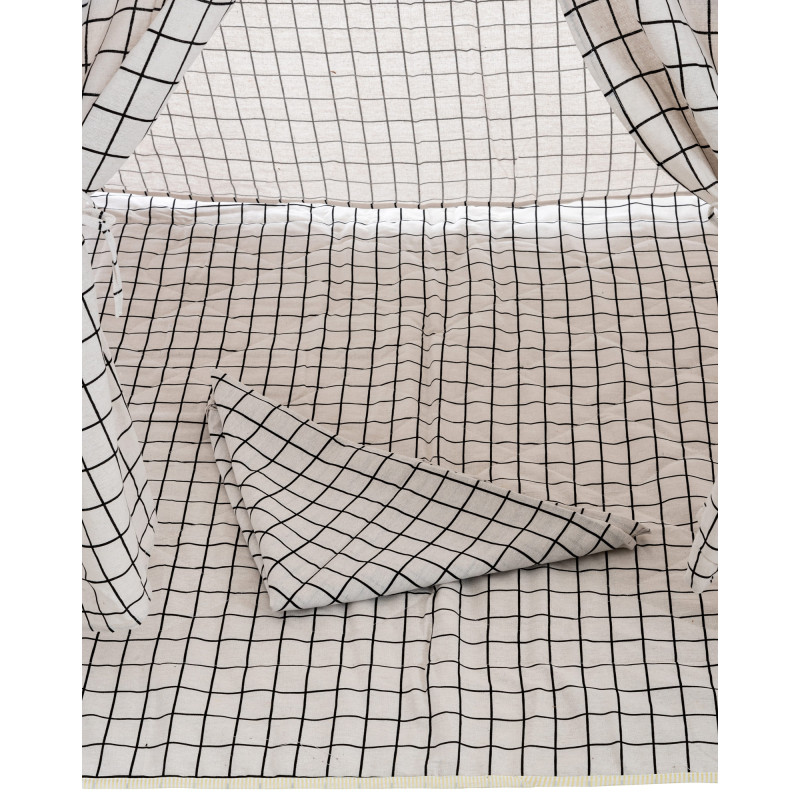 Tipi enfant intérieur écru carreaux gris 120x120x155 cm Brindora  - 8