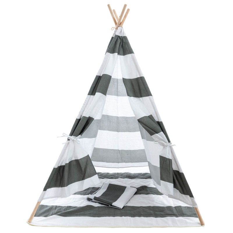 Tipi enfant intérieur gris rayé 120x120x155 cm Skarvane  - 2
