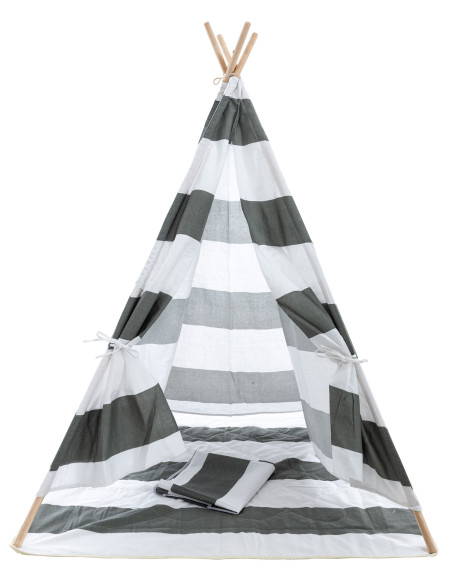 Tipi enfant intérieur gris rayé 120x120x155 cm Skarvane  - 2