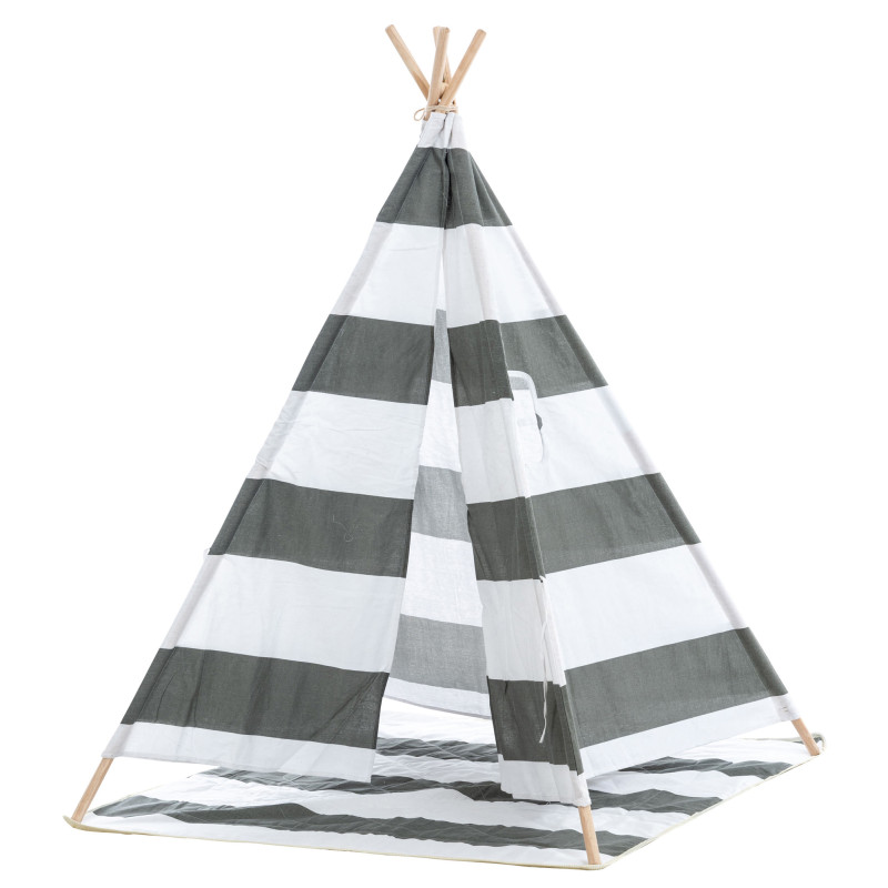 Tipi enfant intérieur gris rayé 120x120x155 cm Skarvane  - 3